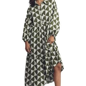 Anthropologie Mauve Green White Oversized Flowing Maxi Dress Cotton new Size S